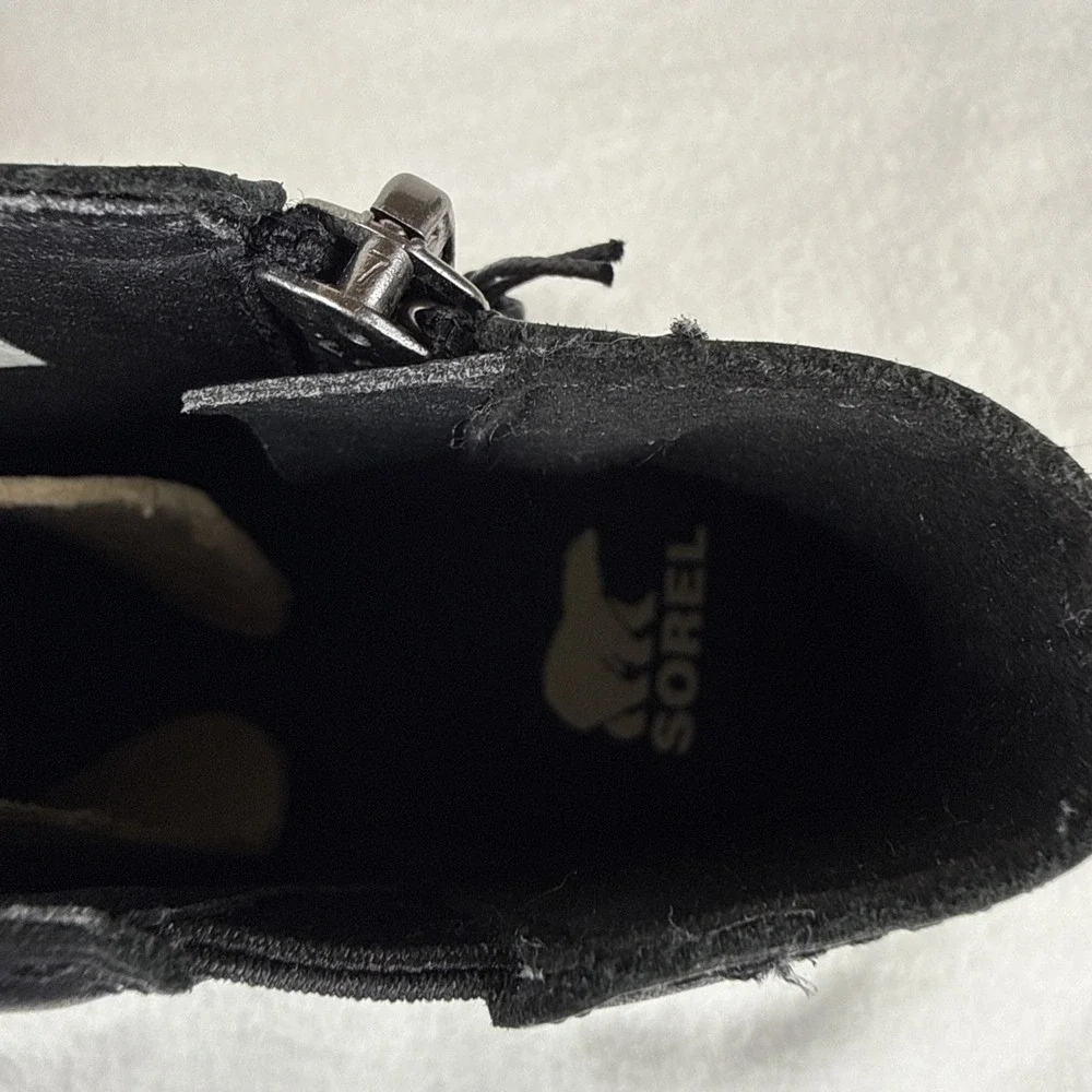 Sorel Joan Of Arctic Wedge II Zip Bootie Black Leather Womens SZ 7.5 Waterproof